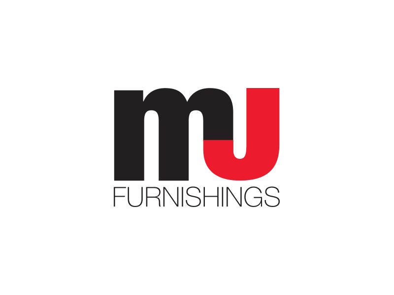 Image of MJ Furnishings logo design using the colors black and red