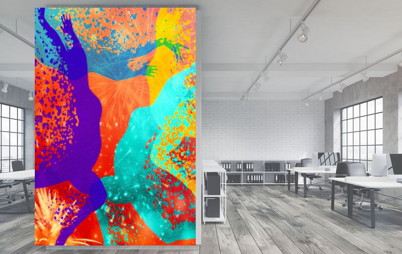 Photo of Rapturous Wallscape artwork inspired by Matisse dancers for office and home interior walls by Caryn Mitchell